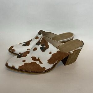 Arider Girl Brown Cow Cowgirl Sz 10 Pointed Toe Mule Western Stacked Leather 3"